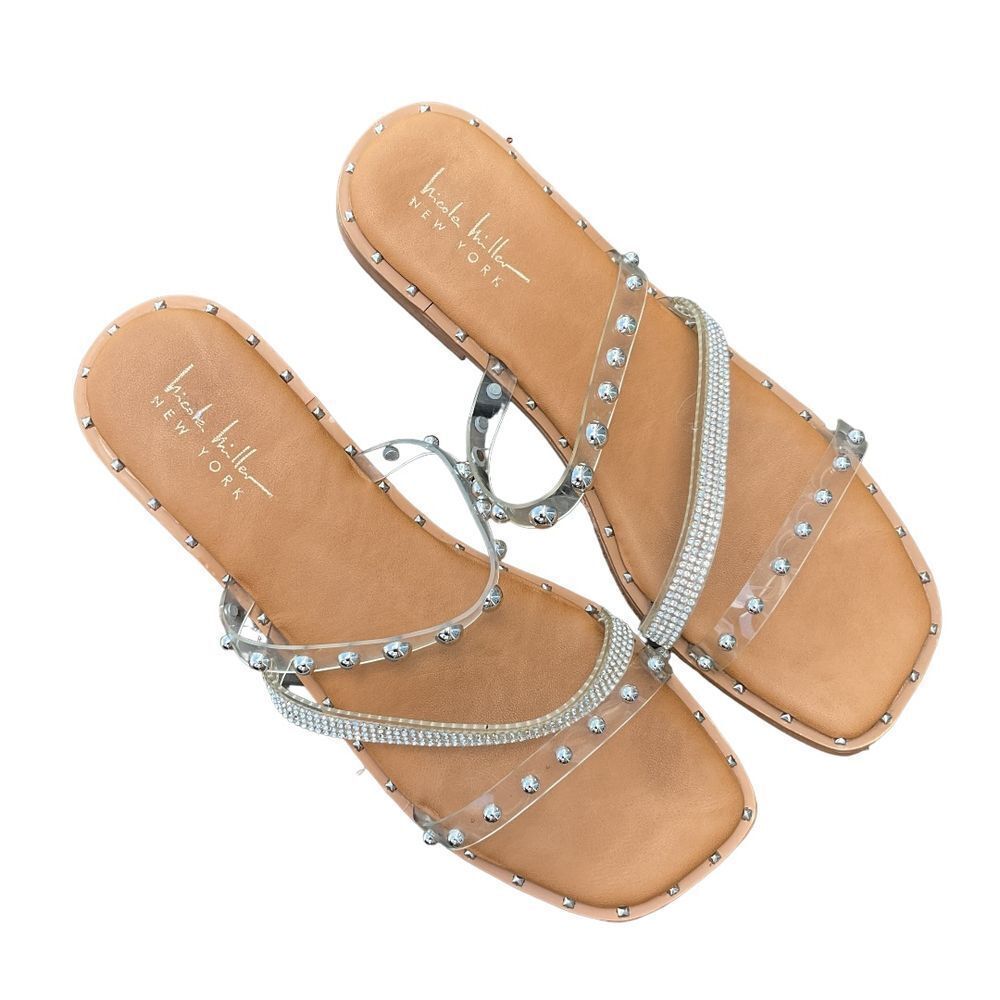 Nicole Miller New York Strappy Studded Rhinestone Slip On Sandals Size 10